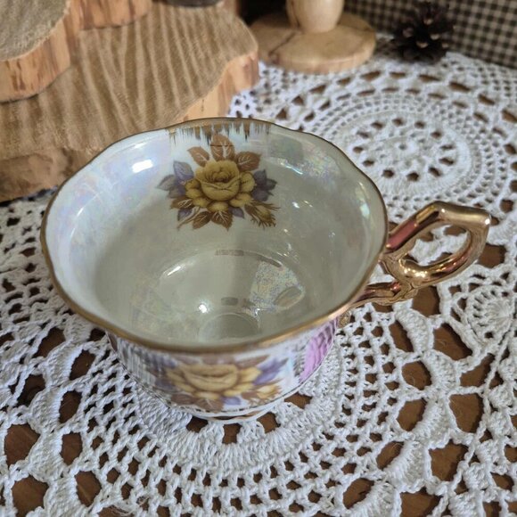 SHAFFORD Vintage Tea Cup Iridescent Pink & Gold - Picture 6 of 8